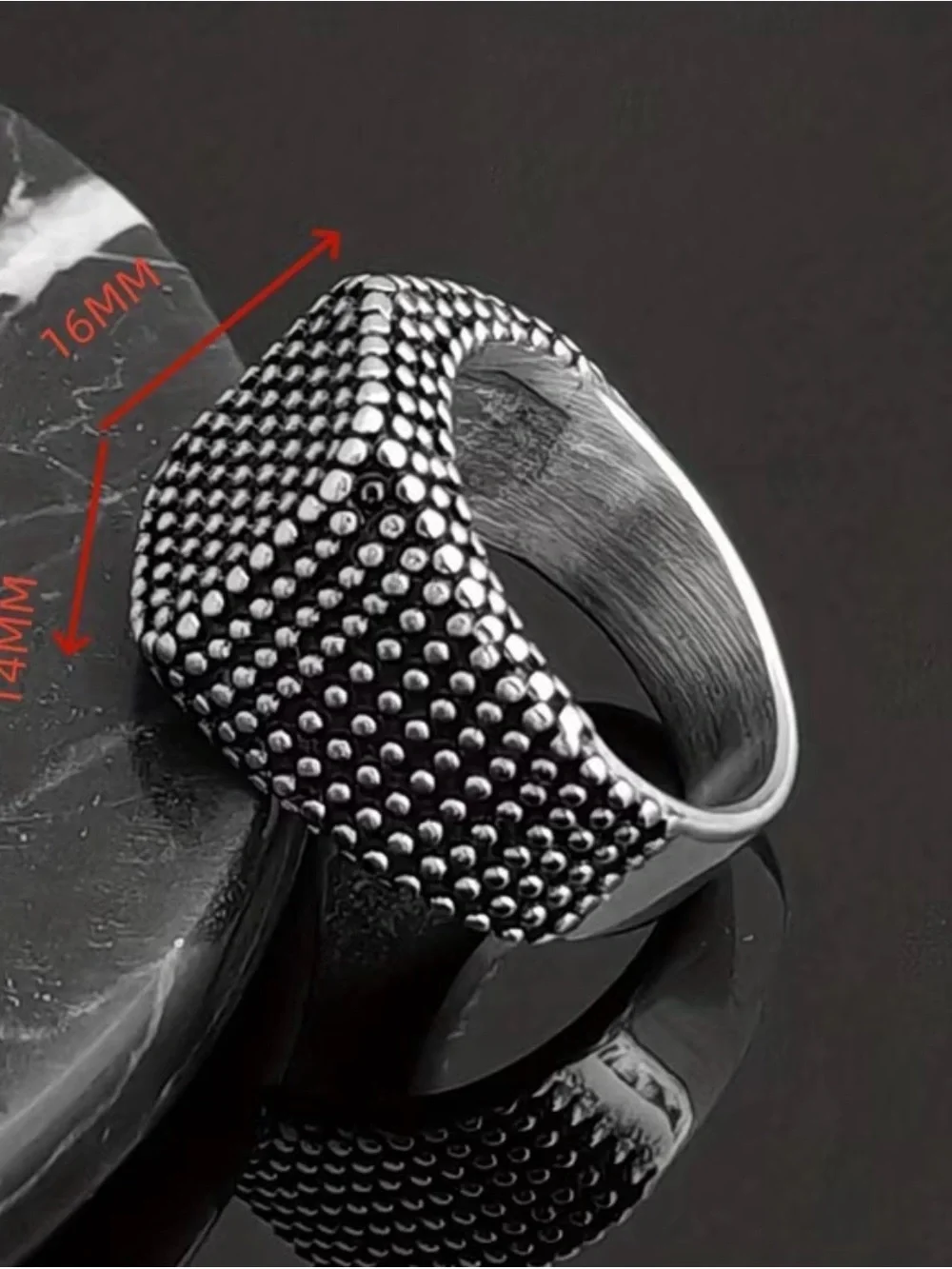 NWT Men’s Stainless Steel Dotted Signet Ring Black Size 10